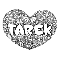 Coloriage prénom TAREK - décor Mandala coeur