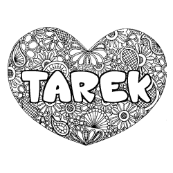 Coloriage pr&eacute;nom TAREK - d&eacute;cor Mandala coeur