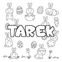 Coloriage prénom TAREK - décor Paques