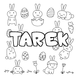 Coloriage pr&eacute;nom TAREK - d&eacute;cor Paques