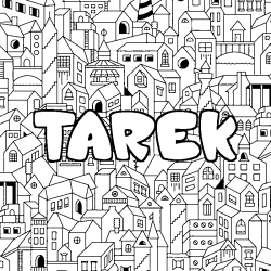 Coloriage prénom TAREK - décor Ville