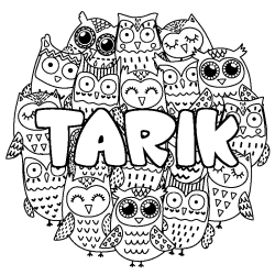 Coloriage pr&eacute;nom TARIK - d&eacute;cor Chouettes