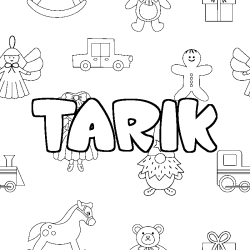 Coloriage pr&eacute;nom TARIK - d&eacute;cor Jouets