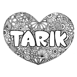 Coloriage pr&eacute;nom TARIK - d&eacute;cor Mandala coeur