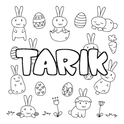 Coloriage prénom TARIK - décor Paques