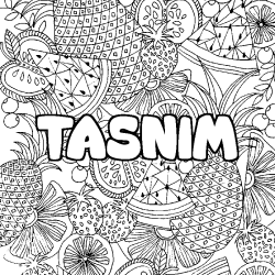 Coloriage prénom TASNIM - décor Mandala fruits