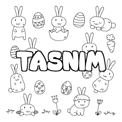 Coloriage prénom TASNIM - décor Paques