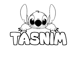 Coloriage prénom TASNIM - décor Stitch