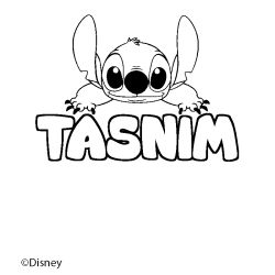 Coloriage pr&eacute;nom TASNIM - d&eacute;cor Stitch