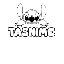 Coloriage prénom TASNIME - décor Stitch
