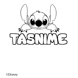 Coloriage pr&eacute;nom TASNIME - d&eacute;cor Stitch