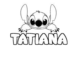 Coloriage prénom TATIANA - décor Stitch