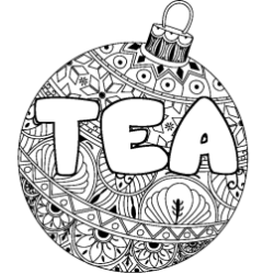 Coloriage pr&eacute;nom TEA - d&eacute;cor Boule de No&euml;l