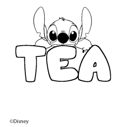 Coloriage pr&eacute;nom TEA - d&eacute;cor Stitch