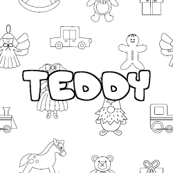 Coloriage pr&eacute;nom TEDDY - d&eacute;cor Jouets