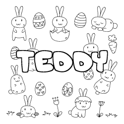 Coloriage prénom TEDDY - décor Paques