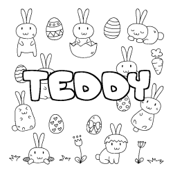 Coloriage pr&eacute;nom TEDDY - d&eacute;cor Paques