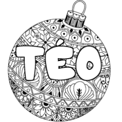 Coloriage prénom TÉO - décor Boule de Noël