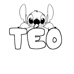 Coloriage prénom TÉO - décor Stitch