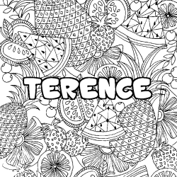 Coloriage pr&eacute;nom TERENCE - d&eacute;cor Mandala fruits