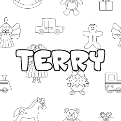 Coloriage pr&eacute;nom TERRY - d&eacute;cor Jouets
