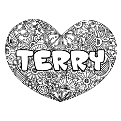 Coloriage pr&eacute;nom TERRY - d&eacute;cor Mandala coeur
