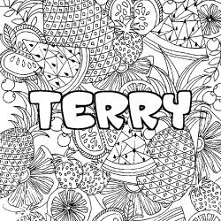 Coloriage prénom TERRY - décor Mandala fruits