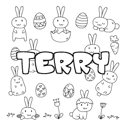 Coloriage pr&eacute;nom TERRY - d&eacute;cor Paques