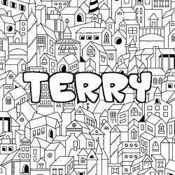 Coloriage pr&eacute;nom TERRY - d&eacute;cor Ville