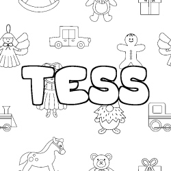 Coloriage pr&eacute;nom TESS - d&eacute;cor Jouets