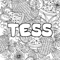 Coloriage prénom TESS - décor Mandala fruits