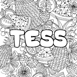Coloriage pr&eacute;nom TESS - d&eacute;cor Mandala fruits