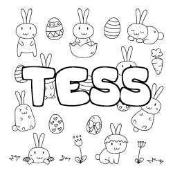 Coloriage prénom TESS - décor Paques