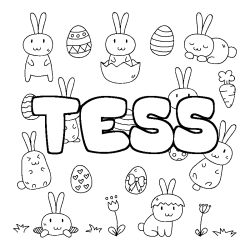 Coloriage pr&eacute;nom TESS - d&eacute;cor Paques