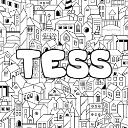 Coloriage pr&eacute;nom TESS - d&eacute;cor Ville