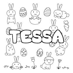 Coloriage pr&eacute;nom TESSA - d&eacute;cor Paques