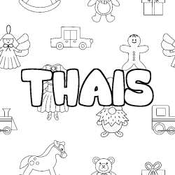 Coloriage prénom THAIS - décor Jouets
