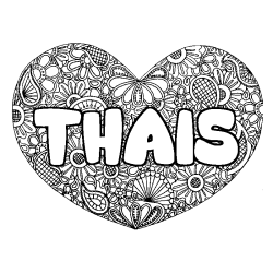 Coloriage pr&eacute;nom THAIS - d&eacute;cor Mandala coeur