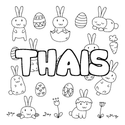 Coloriage pr&eacute;nom THAIS - d&eacute;cor Paques