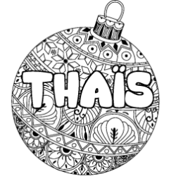 Coloriage pr&eacute;nom THA&Iuml;S - d&eacute;cor Boule de No&euml;l