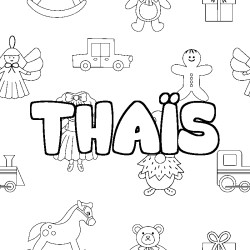 Coloriage pr&eacute;nom THA&Iuml;S - d&eacute;cor Jouets