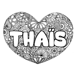 Coloriage pr&eacute;nom THA&Iuml;S - d&eacute;cor Mandala coeur