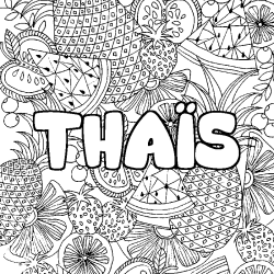 Coloriage pr&eacute;nom THA&Iuml;S - d&eacute;cor Mandala fruits