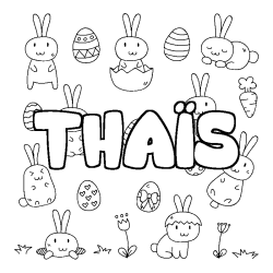 Coloriage pr&eacute;nom THA&Iuml;S - d&eacute;cor Paques