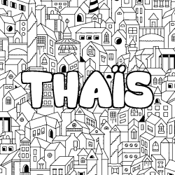 Coloriage pr&eacute;nom THA&Iuml;S - d&eacute;cor Ville
