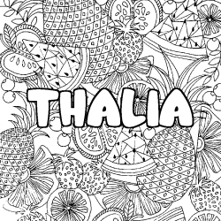 Coloriage prénom THALIA - décor Mandala fruits