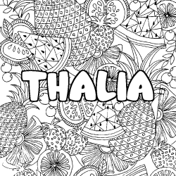 Coloriage pr&eacute;nom THALIA - d&eacute;cor Mandala fruits