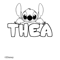 Coloriage pr&eacute;nom THEA - d&eacute;cor Stitch