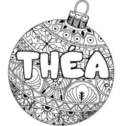 Coloriage pr&eacute;nom TH&Eacute;A - d&eacute;cor Boule de No&euml;l