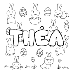 Coloriage pr&eacute;nom TH&Eacute;A - d&eacute;cor Paques